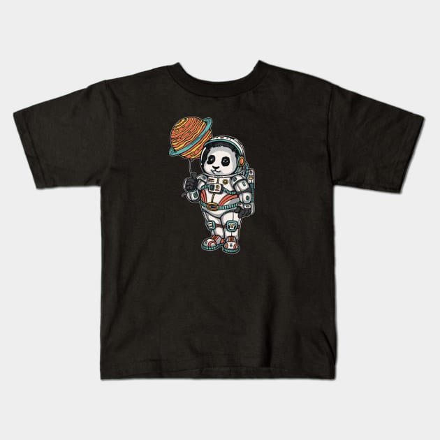 Astronaut Panda With Saturn Balloon Kids T-Shirt by Dima Kruk